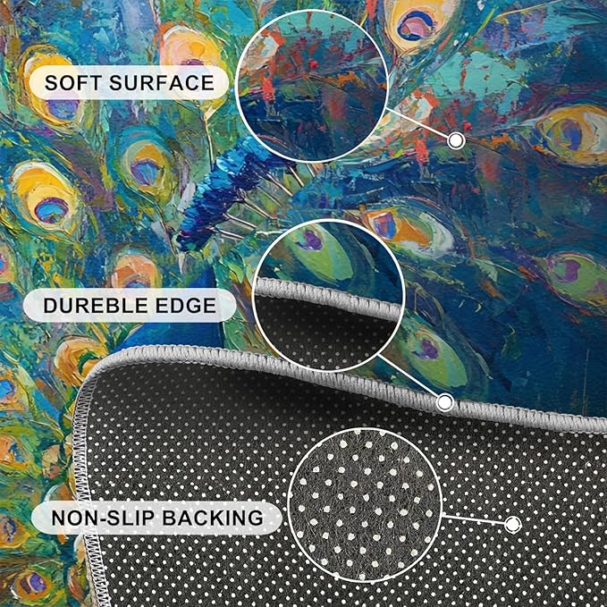 Peacock Rug Large - 5x7 Rug, Turquoise Teal Peafowl Washable Rugs for Living Room, Peafowl Decor Carpet, Modern Style Non-Slip Area Rugs for Bedroom, Aesthetics Carpet - Peafowl Home Decor & Gifts