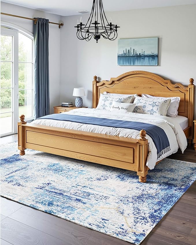 VEVOR 5 x 7 ft Area Rug Large Washable Rug Non-Slip and Tear-Resistant Soft Carpet Pet & Child Friendly Modern Area Rugs Indoor Mat for Bedroom Office Living Room Kids Room Entryway Blue