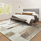 Large Area Rugs,Modern Geometric Patchwork Floor Decor for Bedroom Aesthetic Carpet, Rockwood Collection, Indoor Rugs for Living Room, Dining Room, Nursery, Office, Machine Washable Rug,6x9 Ft Beige