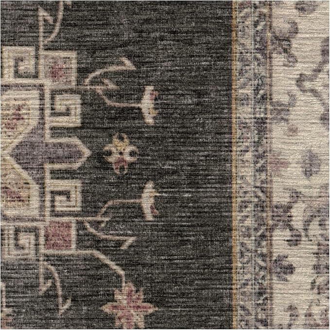 RUGGABLE Washable Vintage Area Rug – Verena Dark Wood 6 ft Round, Stain-Resistant, Non-Slip – Medium Machine Washable Rugs for Living Room, Bedroom, Hallway, Entryway & Office–with Standard Pad