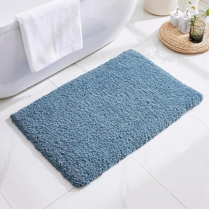 Bathroom Rug 20x32 Non Slip Fluffy Blue Bath Mat for Bathroom Floor Washable Plush Luxury Bath Rug for Tub Soft Shaggy Absorbent Shower Sink Mat