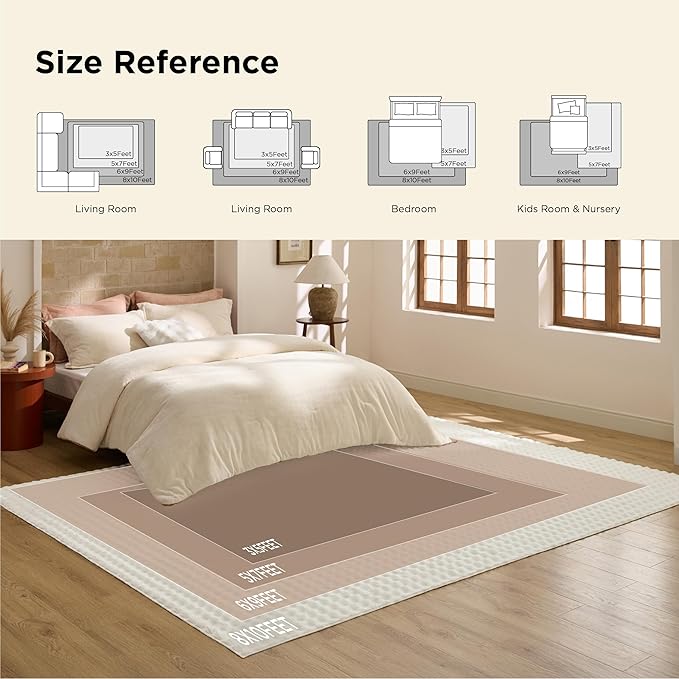 Bedsure 6x9 Fluffy Area Rugs for Living Room, Machine Washable Rugs, Non-Slip Backing, Non-Shedding, Pet Friendly Throw Rug for Bedroom Dining Room, Rug for Kids Room, Strawberry Cream