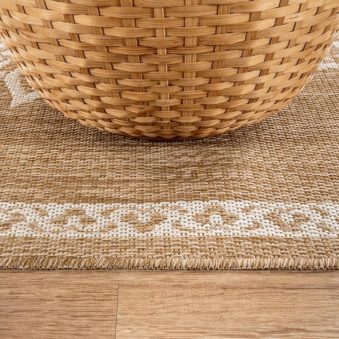 CAMILSON Outdoor Rug 6x9 Medallion Natural Modern Area Rugs for Indoor and Outdoor Patios Kitchen and Hallway Mats Washable Porch Deck Outside Carpet (Medallion Natural 6 x 9)