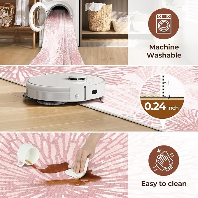 WITSHOCK Pink Rugs 5x7 for Bedroom Girls,Floral Modern Distress Print Pattern Carpet for Living Room Dining Room,Stain Resistant Anti Slip Backing Rugs for Kids Room Nursery Playroom,Light Pink
