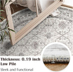 jinchan Round Rug 4ft Washable Circle Soft Rug - Low Pile Vintage 4'Round Indoor Beige Floral Print Stain Resistant Boho Carpet Ultra-Thin Non-Slip for Entryway Nursery Bedroom Dining Room Kitchen