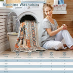 5x7 Orange Beige Area Rug for Living Room, Machine Washable Rugs with Non-Slip Backing for Bedroom, Vintage Medallion Carpet Dining Room Office Kids Room Decor