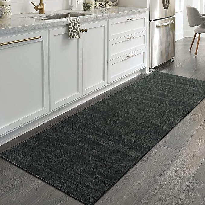 RUGSREAL Solid Kitchen Runner Rug, 2x8, Black, Contemporary, Machine Washable, Modern