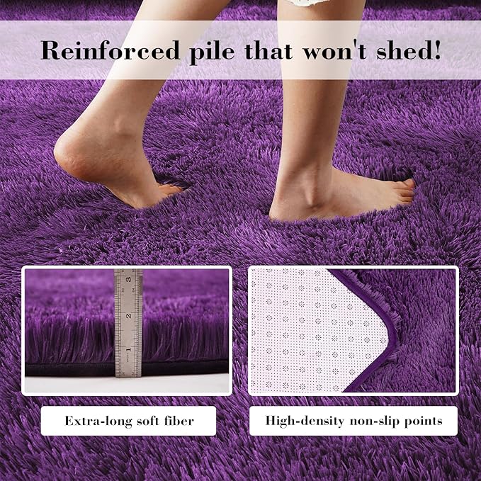 Purple Fluffy Rug Shaggy Area Rug, 6x9 Area Rugs for Girls Bedroom, Big Soft Shaggy Bedside Non-Slip Plush Dorm Nursery Kids Carpet Home Decor Aesthetic