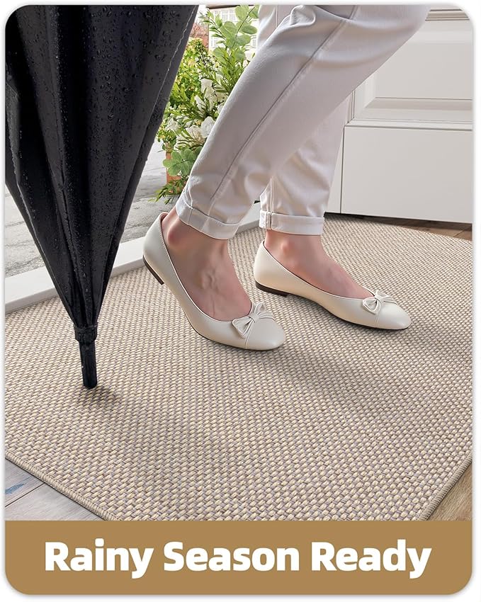 Color&Geometry Ultra-Thin Indoor Door Mat, 22.6"x31.5" Low-Profile Non-Slip Entryway Rug with Modern Geometric Texture, Washable Doormat for Entrance, Front Doors, Khaki (Rolled-up NO Creases)