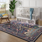 Rugcomf Area Rugs 5x7 Vibrant Tree of Life-Patterned Vintage Washable Area Rug Non Slip Low Pile Large Rugs for Living Room Bedroom Farmhouse Dining Room Kids Playroom, Blue