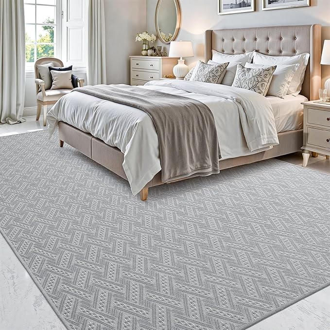 LUMI 4x6 Washable Low-Pile Area Rug for Living Room, Ultra Soft Modern Neutral Rugs with Non Slip Backing, Low Profile Carpet High Traffic for Bedroom, Dining Room, Grey