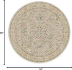 RUGGABLE Washable Vintage Area Rug – Kamran Ivory Opal 8 ft Round, Stain-Resistant, Non-Slip – Large Machine Washable Rugs for Living Room, Bedroom, Hallway, Entryway & Office–with Cushioned Pad