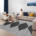 HelloTree Area Rug for Living Room 9x12 Washable Geometric Moroccan Rug Stripe Farmhouse Bohemian Minimalistic Non Slip Non Shedding Ultra Thin Soft Rug for Bedroom Office DiningRoom Nursery-Black