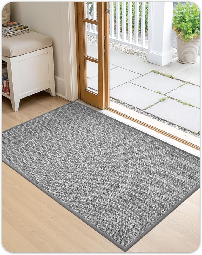 Color&Geometry Thin Indoor Entrance Mats for Home, 24"X36" Indoor Mats for Entryway Non Slip Rubber Backed, Dirt Trapper Door Rugs for Entryway Indoor 2x3 Washable, Grey (Rolled-up NO Creases)
