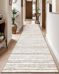 LUMI Washable Runner Rug, 3'x8' Non-Slip Hallway Mat, Low Profile Thin Long Carpeet for Laundry Kitchen Bedroom Office, White and Brown