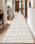 LUMI Washable Runner Rug, 3'x10' Non-Slip Hallway Mat, Low Profile Thin Long Carpeet for Laundry Kitchen Bedroom Office, White and Brown