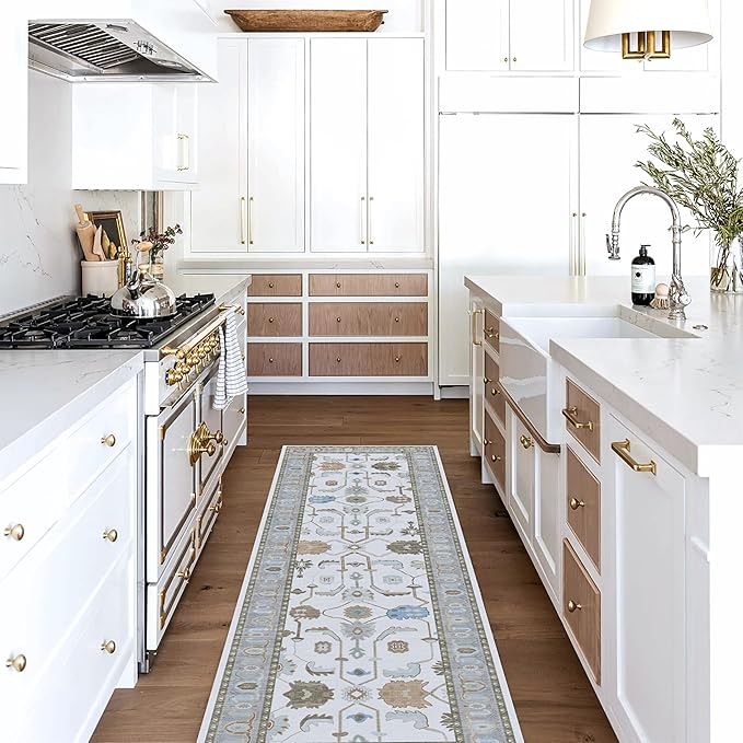 Fame Living Cream Grey Oushak Rug, Modern Rugs, Vintage, Turkish, Eclectic, Floral, Pastel, Washable, Small Throw, Accent Area Rug for Living Room, Bedroom, Kitchen, Bathroom, 2'5"x4'9