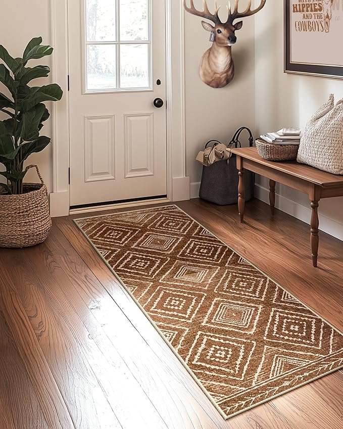 Area Rug 2x5 Rug Machine Washable Non-Slip Low Pile Print Pattern Western Rug for Living Room Bedroom Entryway Tribal Series-Yellowbrown/Cream