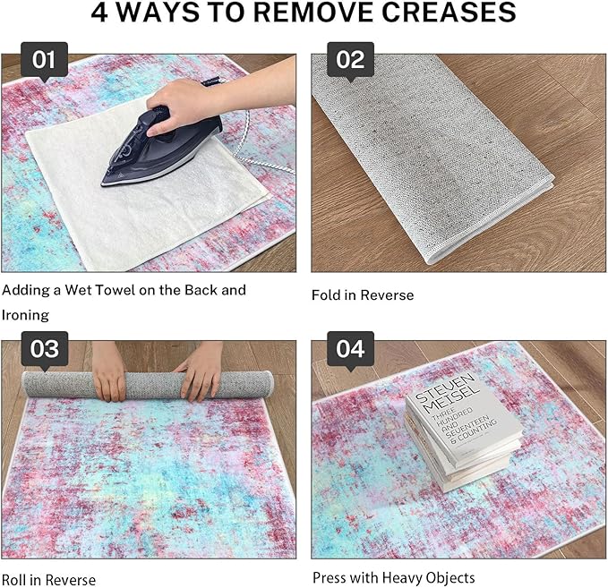 Modern Abstract 2x3 Girls Room Rug, Machine Washable Blush Pink Sky Blue Small Area Rug Thin Kitchen Mat Non-Slip, Print Faux Wool Soft Floor Carpet for Girl Women's Bedroom Entryway Bedside