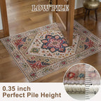 Tangsoo Vintage Small Rug 2x3 Washable Rugs for Entryway Non-Slip Oriental Low Pile Rug for Front Door, Kitchen, Indoor, Accent Throw Small Area Rug, Door Mat for Entrance, Soft Boho Beige/Red