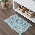 Uphome Light Blue Bathroom Rugs, Distressed Farmhouse Boho Bath Mat, Comfy Velvet Small Bath Rugs Non Slip Washable, Vintage Oriental Toilet Rug for Sink Shower Vanity, 18x26 inch