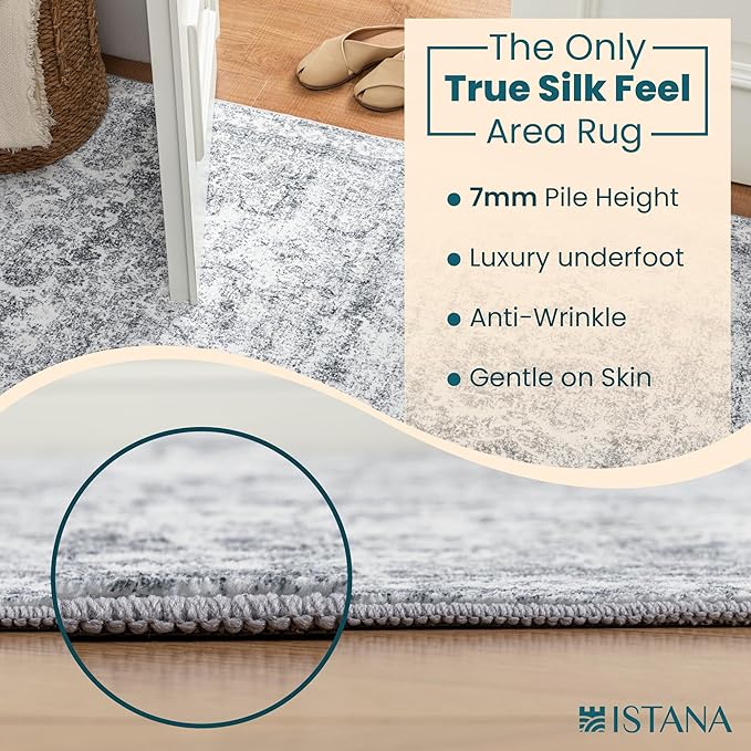 Istana 2x3 Area Rug - Light Grey Boho Rugs for Living Room 2x3 - Foldable Small Rugs for Bedroom - Stain Resistant Washable Rug Non Slip - Eco-Friendly Area Rugs Indoor