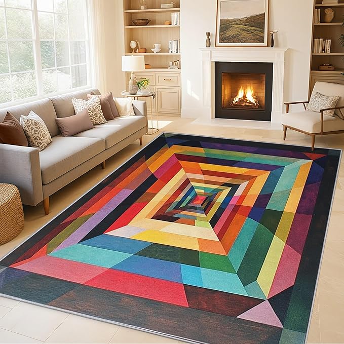 2x3 Colorful Geometry Throw Rugs for Entryway, Washable Abstract Geometric Pattern Indoor Door Mat, Bedroom Kitchen Entrance, Non Slip Soft Thin, Abstract Art Decor Small Area Rug PF-P 49