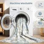 Runner Rug Non Slip Rugs: 3x8 Hallway Kitchen Washable Abstract Soft Modern Stain Resistant Indoor Floor Neutral Accent Throw Carpet for Bathroom Laundry Room Entryway Bedroom- Blue