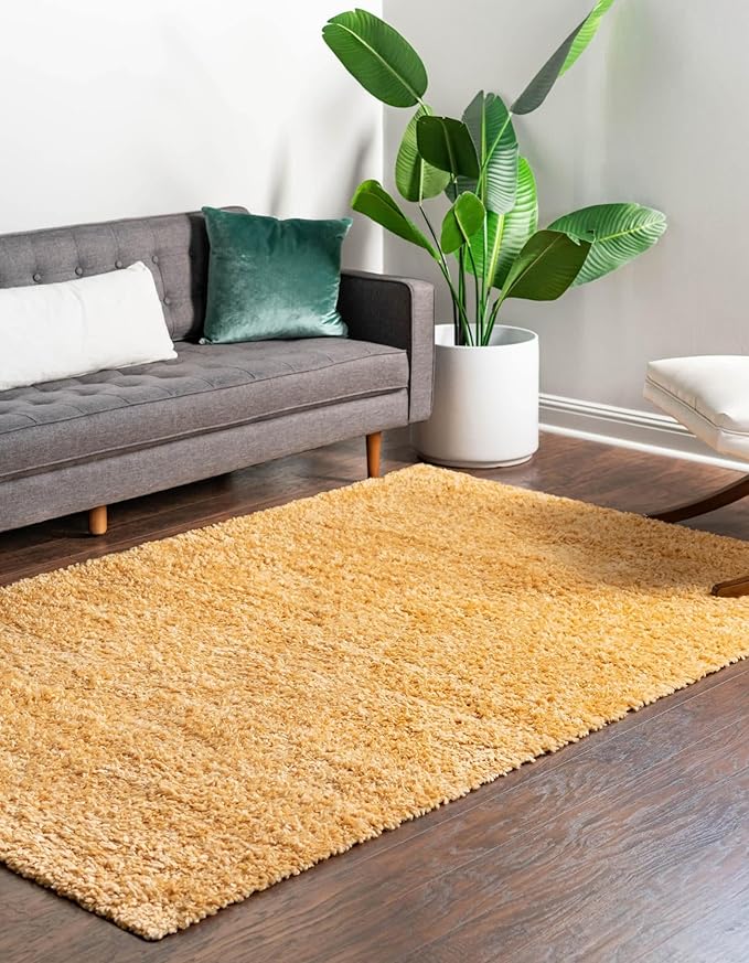 Unique Loom Davos Shag Collection Area Rug - Solid (10' x 14' 1" Rectangle, Sun Yellow)