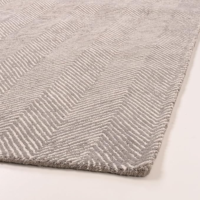 Modern Herringbone Chevron Collection Handcrafted Wool Area Rug - Durable, Zigzag Pattern, for High Traffic, Contemporary Design for Living Room, Bedroom, Dining Room Decor (Smoke Grey, 3' x 5')