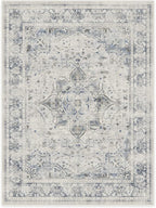 RUGGABLE Washable Vintage Area Rug – Sarrah Blue Quartz 9x12, Stain-Resistant, Non-Slip – Large Machine Washable Rugs for Living Room, Bedroom, Hallway, Entryway & Office–with Cushioned Pad