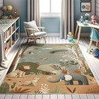 Ambesonne Woodland Decorative Rug, Funny Nature Theme Cartoon Lion Elephant Bird Giraffe Animals Print, Quality Carpet for Bedroom Dorm and Living Room, 2' 2" x 3' 7", Olive Green Redbrown Ecru