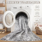 5ft Round Area Rug Living Room Rugs - 5x5 Washable Large Soft Indoor Neutral Modern Abstract Low Pile Rug Carpet for Bedroom Dining Room Farmhouse Home Office - Grey