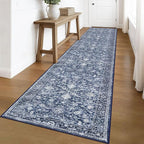 KILOCOCO Runner for Hallway 3x16 Runner Rug Printed Vintage Floral Washable Rug Kitchen Runners Soft Non-Slip Low Pile Hallway Runners Laundry Room Distressed Boho Rugs, Blue