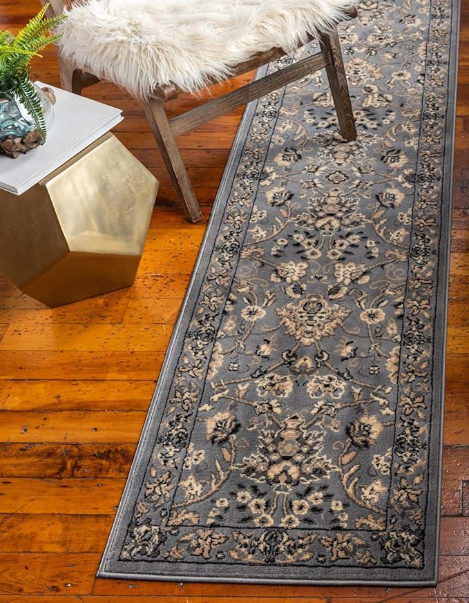 Unique Loom Sialk Hill Collection Area Rug - Washington (2' 11" x 16' 5" Runner Gray/Black)