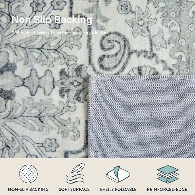 Lahome Bohemian 2'8" x 10' Washable Long Hallway Runner Rug, Soft Kitchen Rug Runner, Non Slip Non-Shedding Stair Carpet Runners for Hall Bathroom Hardwood Floors, Beige