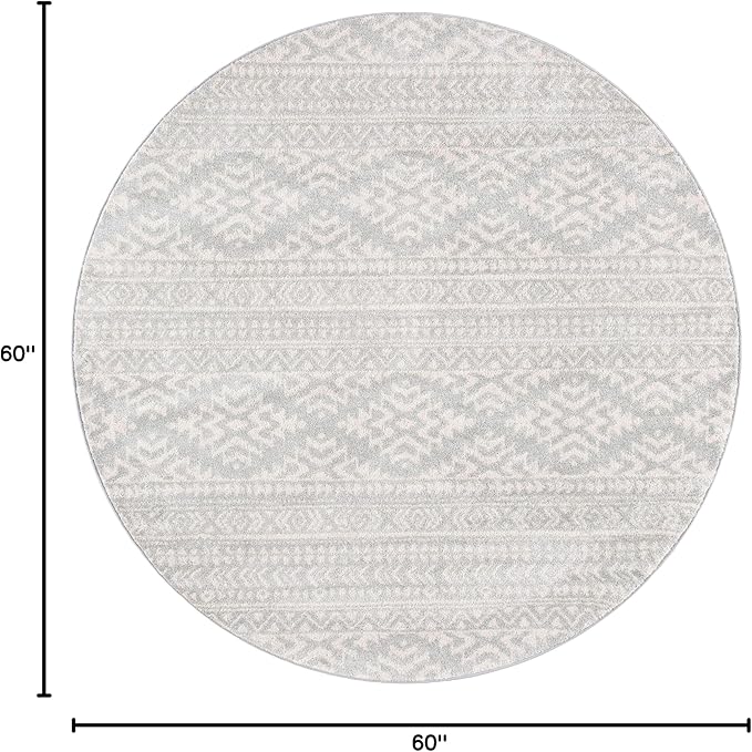 SAFAVIEH Tulum Collection Area Rug - 5' Round, Light Grey & Ivory, Moroccan Boho Tribal Design, Non-Shedding & Easy to Clean, Ideal for Living Room, Bedroom, Dining Space (TUL272F)