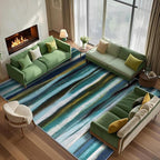Abstract 5x7 Area Rug, Modern Stripe Pattern Teal Rugs for Living Room, Washable Soft Large Non-Slip Floor Carpet for Dining Room Office Bedroom - Teal/Multi
