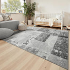 LOCHAS Rug for Living Room, Washable Soft Area Rugs for Bedroom 9x12, Abstract Carpet for Indoor Office Kids Dining Room Nursery Floor, Grey Geometric Vintage Home Decor, Non Slip, Pet Child Friendly
