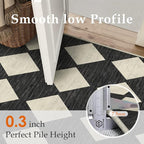 2x8 Runner Checkered Rug for Hallways Black Washable Long Carpet Non-Slip Low Pile Boho Indoor Accent Throw Rug for Entrance Kitchen Bedroom Dining Laundry