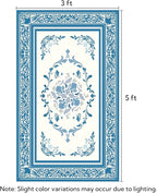 SOULFUL Medium Pile 3x5 Area Rug - Cozy Soft Underfoot Small Entryway Rug - Blue Boho Floral - Washable Non-Slip - Perfect for Living Room Bedroom Foot Kids Room Reading Nook
