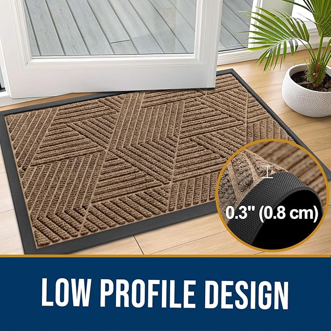 Kitinjoy Front Door Mat Outside Entrance, Sturdy Natural Dirt Trapper, Heavy Duty Rubber Doormat, Low Profile Non-Slip Backing, Easy Clean Mat for Indoor Outdoor, 47X23 Inch, Coffee