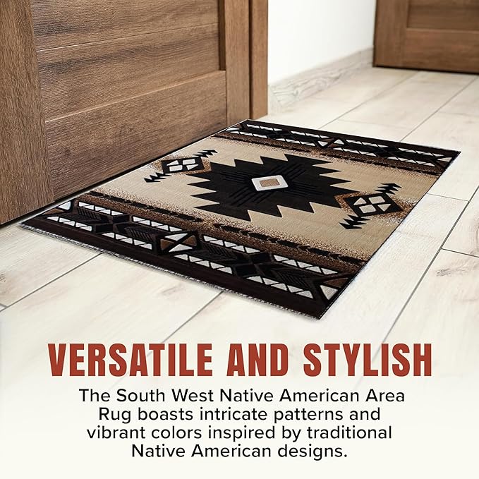 YHSF South West Native American Area Rug C318 - Easy Clean, Thick, Soft, Durable Native Tribal American Indian Inspired Rug for Bedroom/Living Room and More - Berber, 2 Feet x 3 Feet 4 Inches