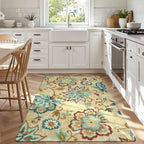 Lahome Floral Living Room Rug - 3x5 Area Rugs for Bedroom Machine Washable Non-Slip Throw Kitchen Entryway Rug Soft Beige Paisley Print Distressed Capet for Office Laundry Room Dining Room Bathroom