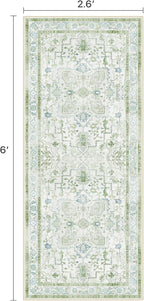 Runner Rug 2'6''x6 Non Slip Machine Washable Vintage Hallway Runner Rug, Low PileLight Weight Rugs for Entryway, Hallway, Kitchen and Corridor, Cream Green