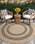 DEXI Round Jute Rug Natural Fiber 5x5, Braided Woven Area Rugs No Shed, Soft Neutral Rustic Carpet Mat for Indoor Outdoor Patio Dining Living Room Bedroom Farmhouse, 5ft, Beige/Black