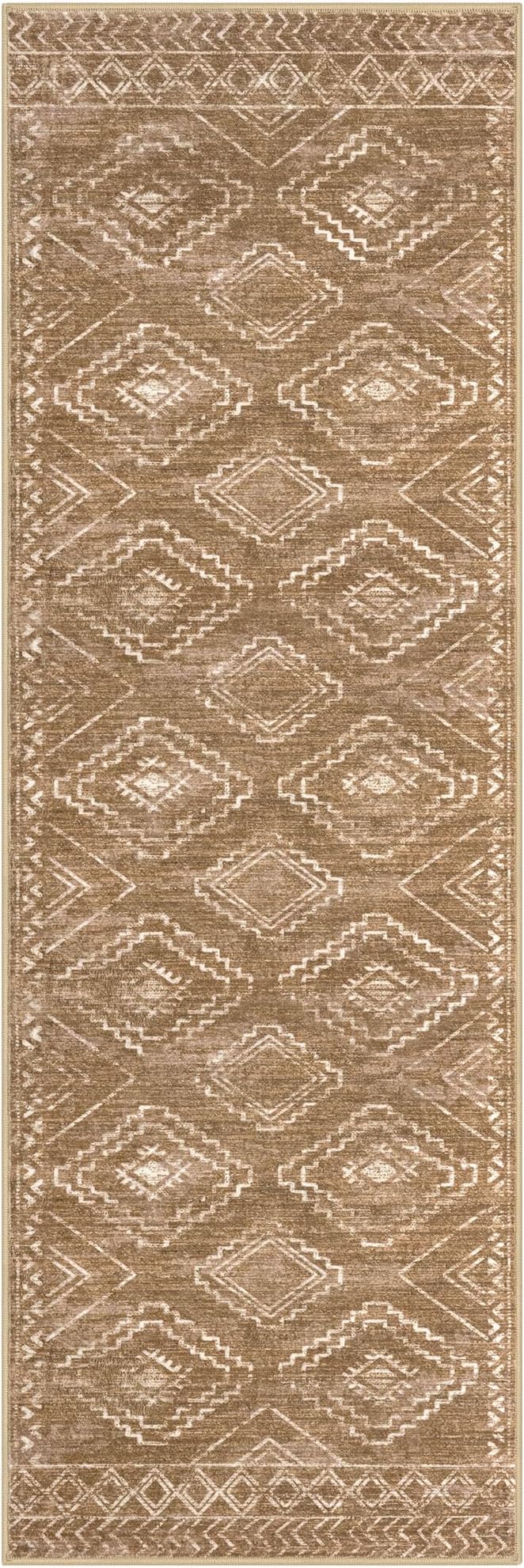 KILOCOCO Kitchen Runner 2x6 Washable Runner Rug, Boho Soft Runners for Hallways Non Slip Printed Distressed Laundry Room Rugs, Low-Pile Rugs for Entryway/Bedroom/Living Room, Yellow Brown Orange