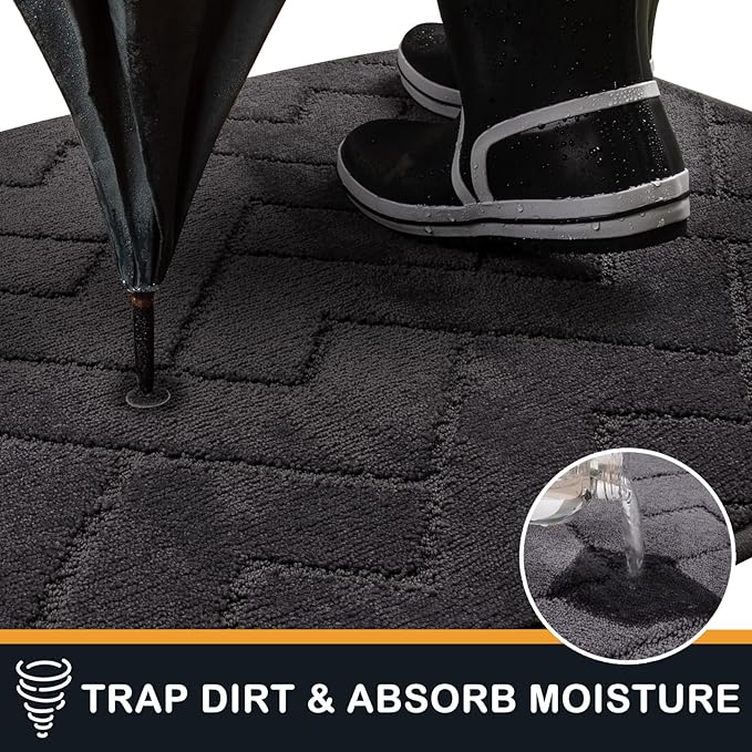 PURRUGS Dirt Trapping Door Mat 20" x 31.5", Non-Slip Machine Washable Entry Rug, Shoe Scraper, Dog Doormat, Super Absorbent Welcome Mat for Front & Back Door, Muddy Wet Shoes & Paws, Charcoal
