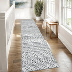 KUTA Boho Runners for Hallways 2x8 Grey Moroccan Washable Runner Rug Non-Slip Vintage Kitchen Rugs Ultra Soft Distressed Geometric Floor Carpet for Bedroom Laundry Living Room
