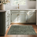 Washable Area Rug 2x3 Green Rugs for Living Room, Vintage Boho Rug for Bedroom Dining Room Office, Distressed Floral Print Carpet for Under Table, Soft Non Slip Low Pile Throw Carpet Indoor Mat